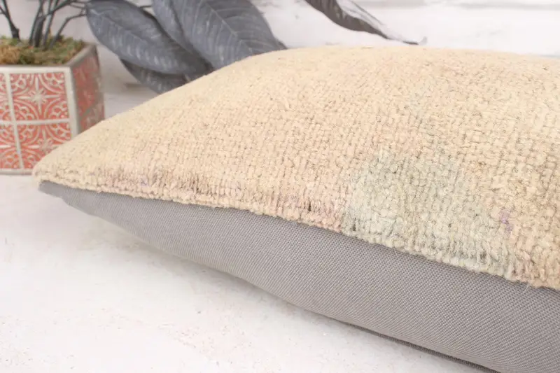 Turkish Kilim Pillow, Home Decor Pillow, Neutral Throw Cushion Case, 12x20 Beige Cushion Cover, Kilim Pillow, Meditation Cushion, Pillow - 7