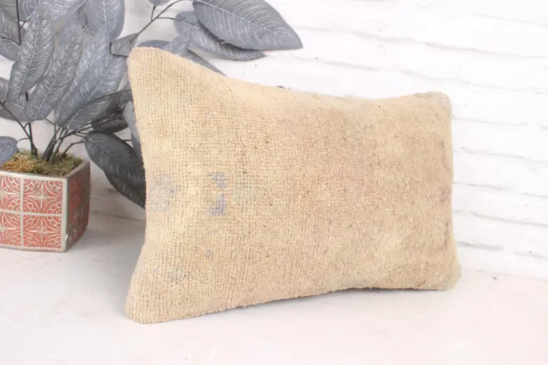 Turkish Kilim Pillow, Home Decor Pillow, Neutral Throw Cushion Case, 12x20 Beige Cushion Cover, Kilim Pillow, Meditation Cushion, Pillow - 3