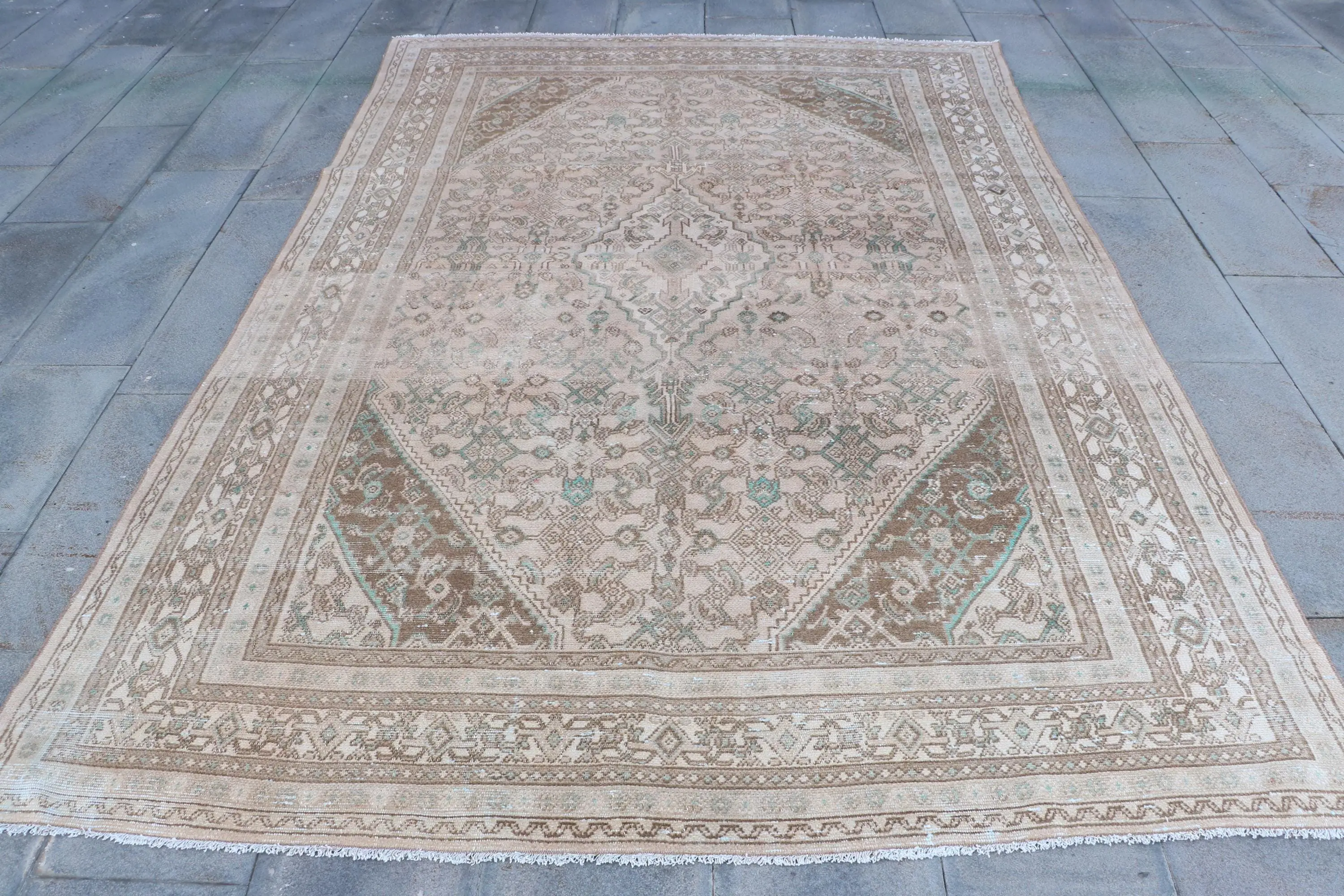 Vintage Türk Halısı 6,7x9,4 ft (204x285 cm), Kahverengi Fas Yün Halısı - 1