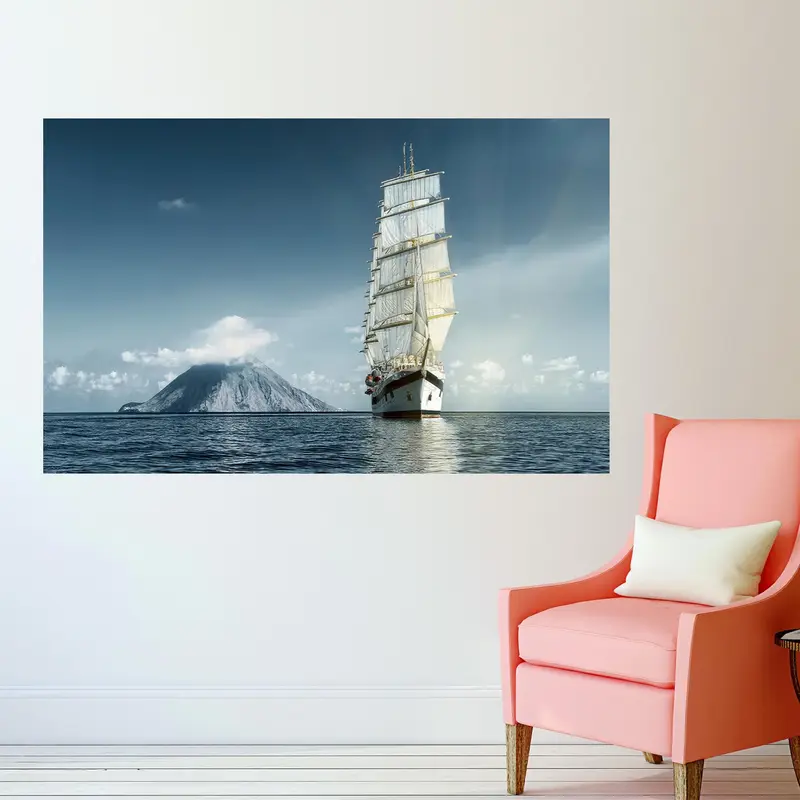 エレガントなプリントガラス: 現代のオフィスのための熱帯の海の風景