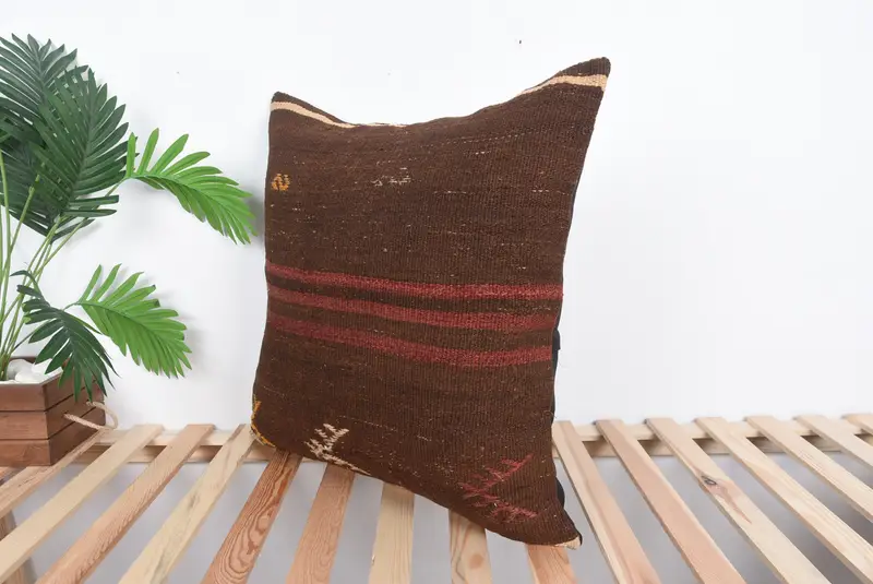 Outdoor Throw Pillow, 24x24 Brown Pillow Sham, Floor Pillow Case, Pillow Sham, Handmade Kilim Cushion, Vintage Pillow, Pillow for Sofa - 5