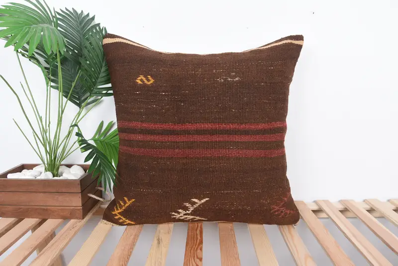 Outdoor Throw Pillow, 24x24 Brown Pillow Sham, Floor Pillow Case, Pillow Sham, Handmade Kilim Cushion, Vintage Pillow, Pillow for Sofa - 1