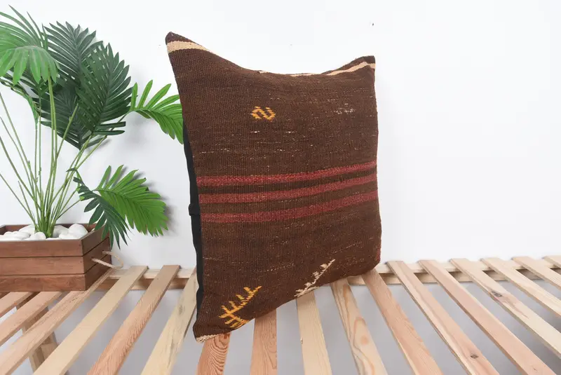 Outdoor Throw Pillow, 24x24 Brown Pillow Sham, Floor Pillow Case, Pillow Sham, Handmade Kilim Cushion, Vintage Pillow, Pillow for Sofa - 4