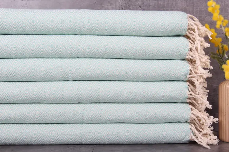 Turkish Hand Towel Diamond Mint, Beige, Organic Cotton, 18x36 Inches