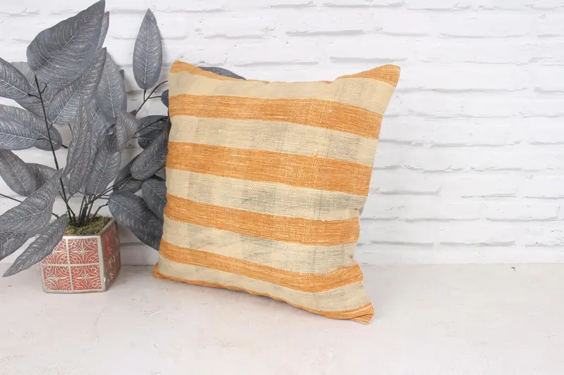 Luxury Cushion, Cushion Case, Vintage Pillow, Bright Pillow Sham, Floor Cushion, 18x18 Beige Cushion Cover, Boho Pillow, Ethnical Kilim Rug Pillow - 4