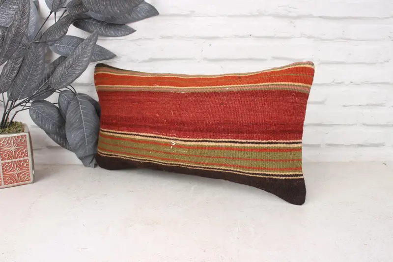 Almohada de alfombra de kilim étnico, almohada de regalo, cubierta de almohada roja de 10x20, cubierta de almohada de kilim, funda de cojín de almohada de regalo personalizada, funda de almohada - 4