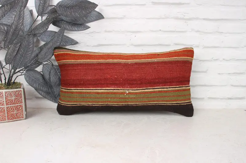 Almohada de alfombra de kilim étnico, almohada de regalo, cubierta de almohada roja de 10x20, cubierta de almohada de kilim, funda de cojín de almohada de regalo personalizada, funda de almohada - 1