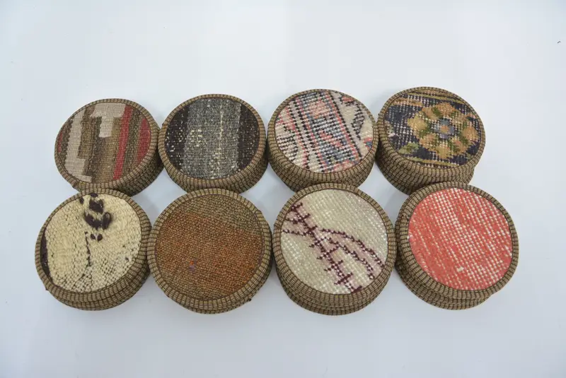 Juego de posavasos Kilim étnico antideslizante, posavasos de seis círculos