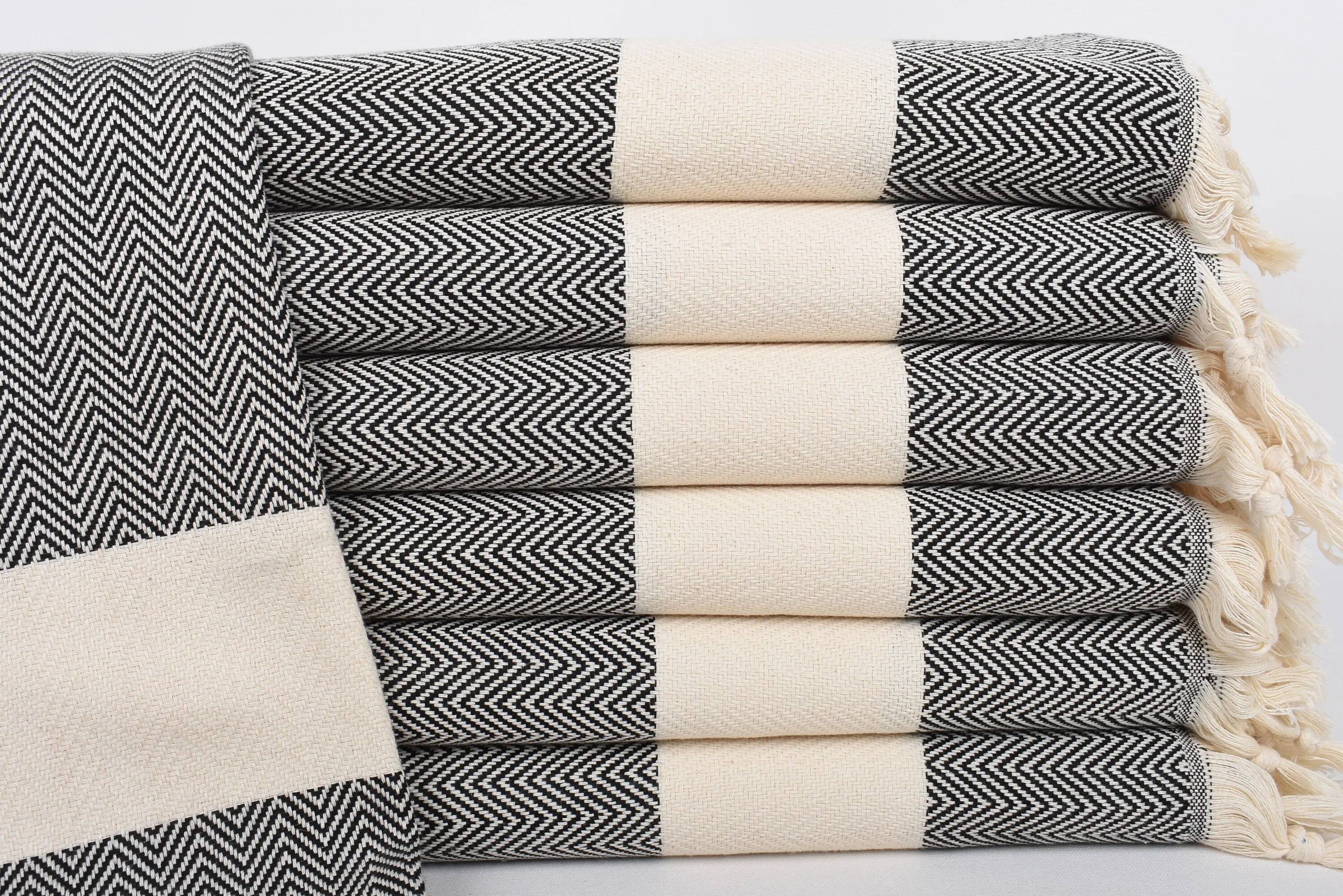 Kitchen Towel Black Herringbone Dish Towel, 36x18 Inches, Turkish Organic Cotton - 1