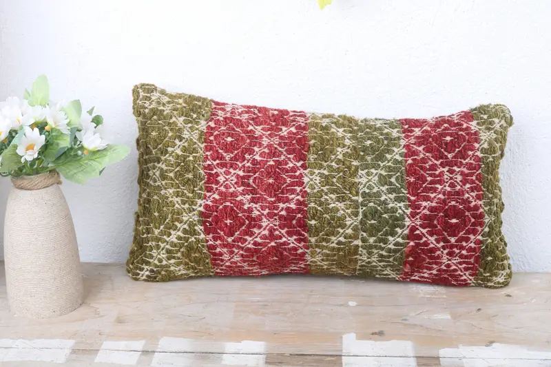 Vintage Kilim Pillow, Pillow, Boho Pillow Sham Cover, Kilim Cushion Sham, Art Deco Cushion, Living Room Throw Cushion, 8x16 Red Cushion Cover - 2