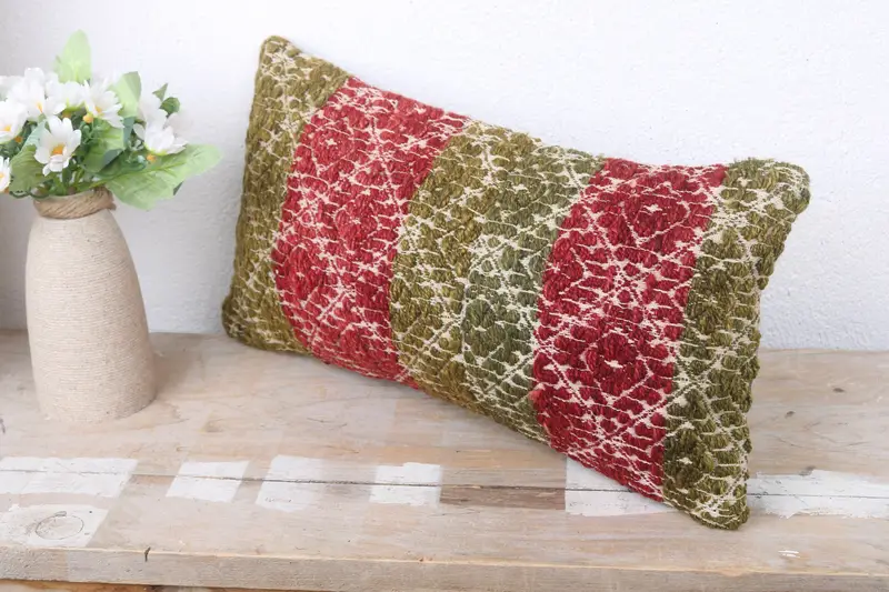 Vintage Kilim Pillow, Pillow, Boho Pillow Sham Cover, Kilim Cushion Sham, Art Deco Cushion, Living Room Throw Cushion, 8x16 Red Cushion Cover - 4
