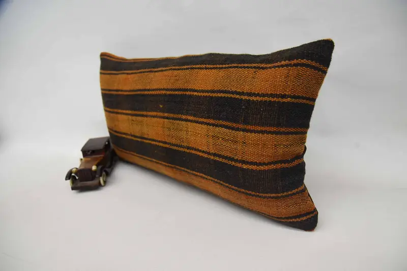 Cushion, Antique Pillows, Knitted Pillow Cover, Boho Pillow Sham Cover, Vintage Kilim Throw Pillow, 12x24 Orange Pillow Cover - 3