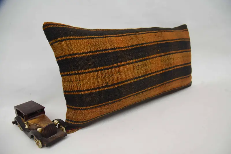 Cushion, Antique Pillows, Knitted Pillow Cover, Boho Pillow Sham Cover, Vintage Kilim Throw Pillow, 12x24 Orange Pillow Cover - 2