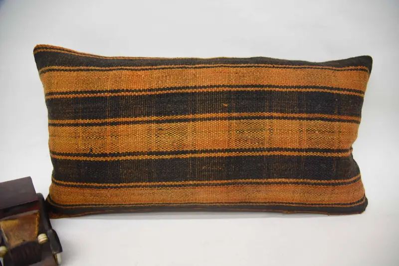 Cushion, Antique Pillows, Knitted Pillow Cover, Boho Pillow Sham Cover, Vintage Kilim Throw Pillow, 12x24 Orange Pillow Cover - 1
