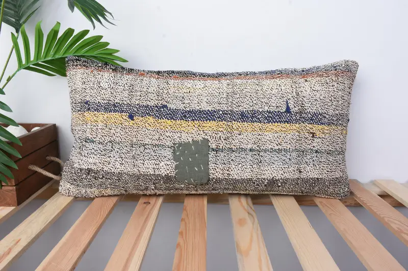 Nautical Throw Cushion Case, Kilim Pillow, Accent Throw Pillow, Handmade Kilim Cushion, Cushion Case, Kilim Pillow Cover, 12x24 Beige Pillow Case - 1