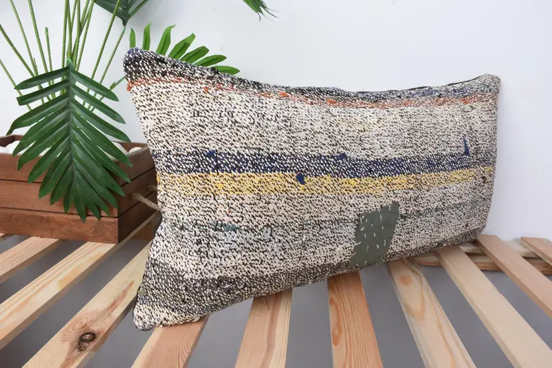 Nautical Throw Cushion Case, Kilim Pillow, Accent Throw Pillow, Handmade Kilim Cushion, Cushion Case, Kilim Pillow Cover, 12x24 Beige Pillow Case - 5