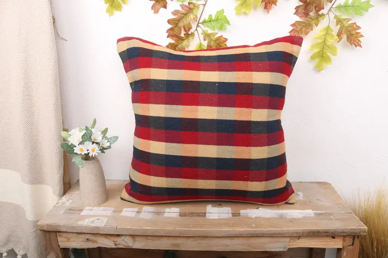 Rot & Bronze gestreiftes Wurfkissen, 20x20 besticktes Kissen