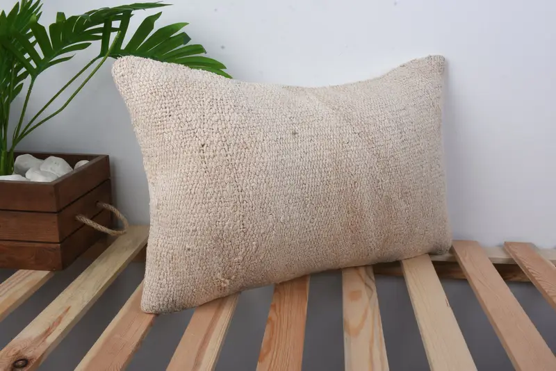 12x20 Beige Cushion Cover, Kilim Cushion Sham, Turkish Kilim Pillow, Handmade Kilim Cushion, Bohemian Cushion Pillow, Pillow Cover - 4