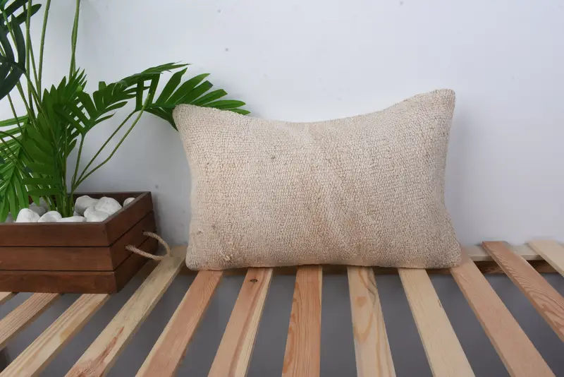 12x20 Beige Cushion Cover, Kilim Cushion Sham, Turkish Kilim Pillow, Handmade Kilim Cushion, Bohemian Cushion Pillow, Pillow Cover - 1