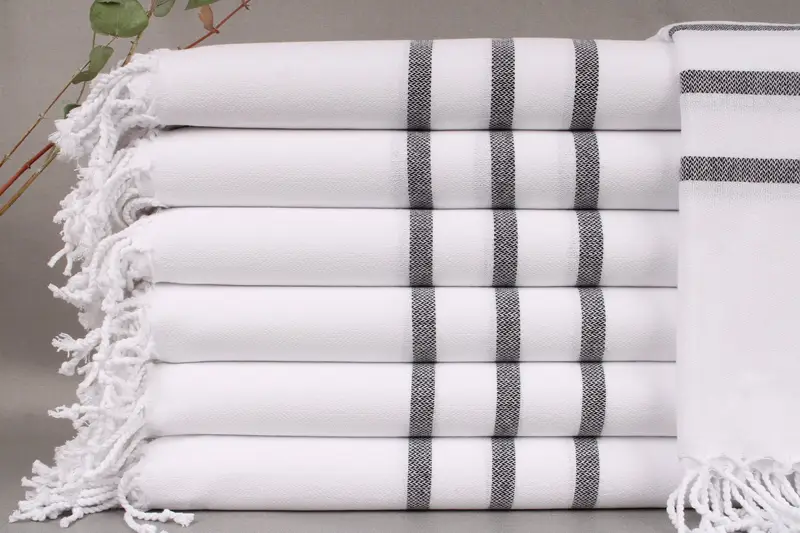 Monogram Beach Towel Organic Turkish Cotton Black Stripes, 40x71 Inches