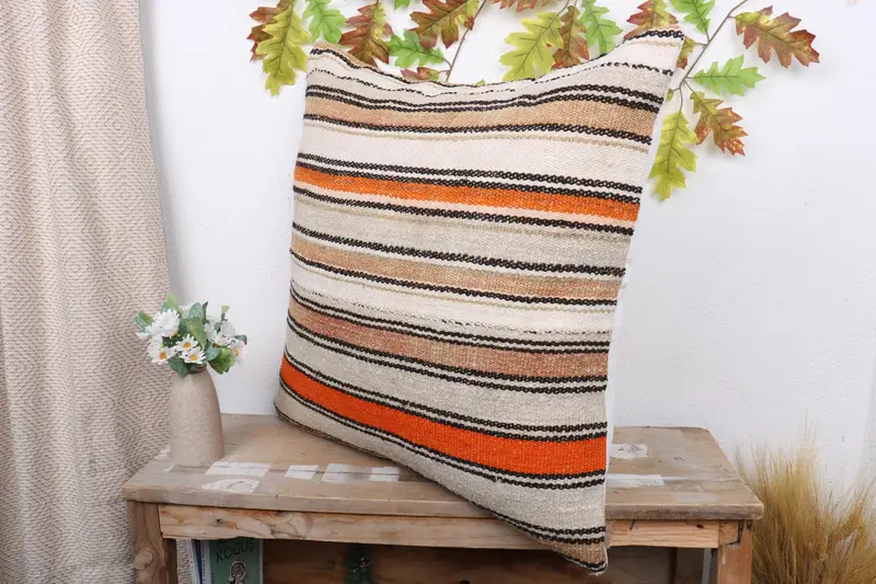 Turkish Kilim Pillow, Boho Throw Cushion, Boho Pillow Sham Cover, Interior Designer Pillow, Cushion Cover, 24x24 Orange Cushion Cover, Bright Pillow - 4