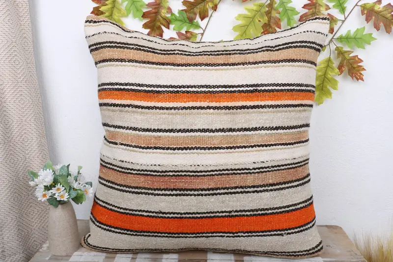 Turkish Kilim Pillow, Boho Throw Cushion, Boho Pillow Sham Cover, Interior Designer Pillow, Cushion Cover, 24x24 Orange Cushion Cover, Bright Pillow - 2