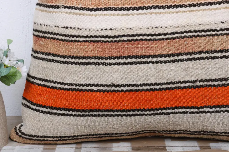 Turkish Kilim Pillow, Boho Throw Cushion, Boho Pillow Sham Cover, Interior Designer Pillow, Cushion Cover, 24x24 Orange Cushion Cover, Bright Pillow - 3