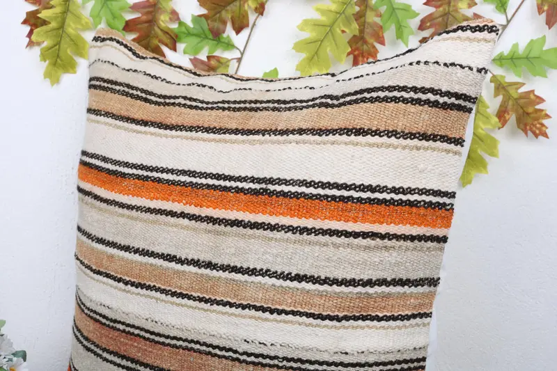 Turkish Kilim Pillow, Boho Throw Cushion, Boho Pillow Sham Cover, Interior Designer Pillow, Cushion Cover, 24x24 Orange Cushion Cover, Bright Pillow - 5