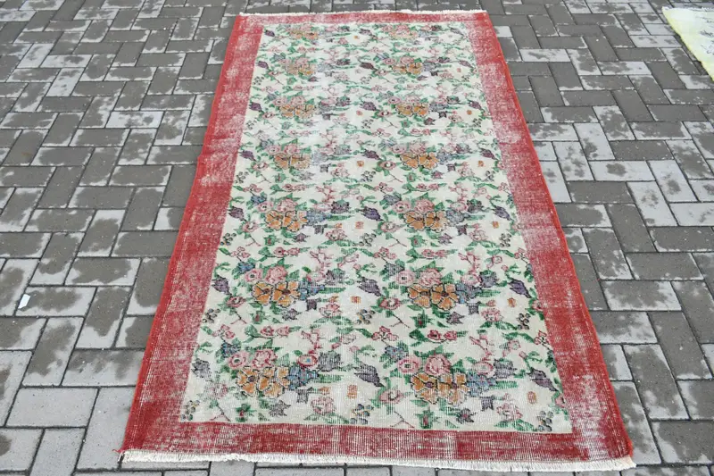3,8x6,6 ft türkischer Vintage-Teppich, Teppich, roter Oushak-Tarnteppich - 1