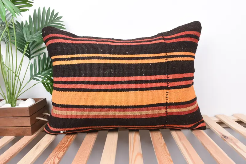 Pillow Cover, Designer Throw Cushion Cover, Boho Pillow, Vintage Kilim Pillow, Turkish Kilim Pillow, 20x28 Brown Cushion Case - 1