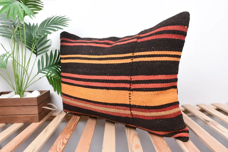 Pillow Cover, Designer Throw Cushion Cover, Boho Pillow, Vintage Kilim Pillow, Turkish Kilim Pillow, 20x28 Brown Cushion Case - 5