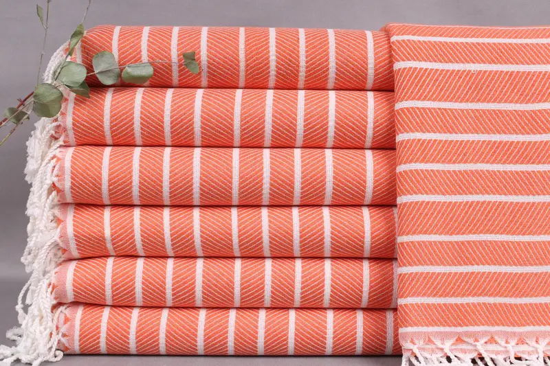 Monogrammed Beach Towel, Orange Herringbone, Beige, 40x71 Inches