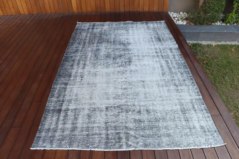 Türk Halısı, 5x8 ft Alan Halısı, Gri Hayvan Baskılı Yün Vintage Halı - 1