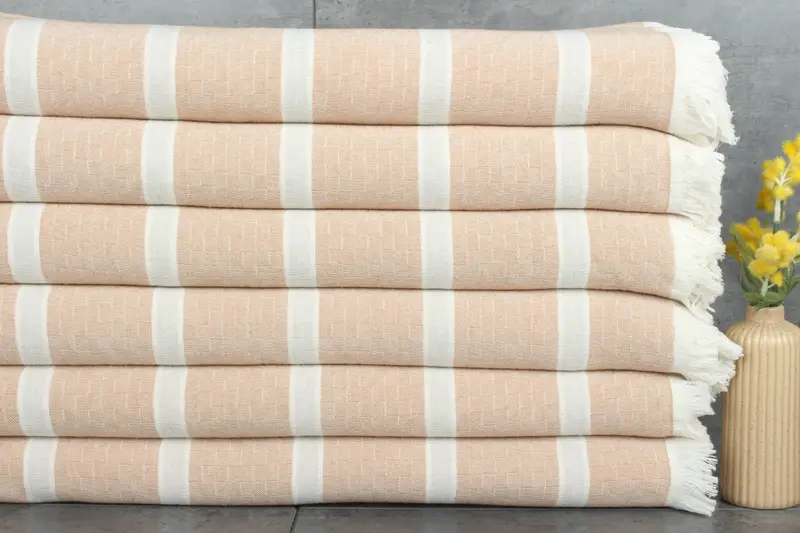 Milky Brown-Light Gray Cotton Striped Blanket, 83x95 Inches, Double Bed Size