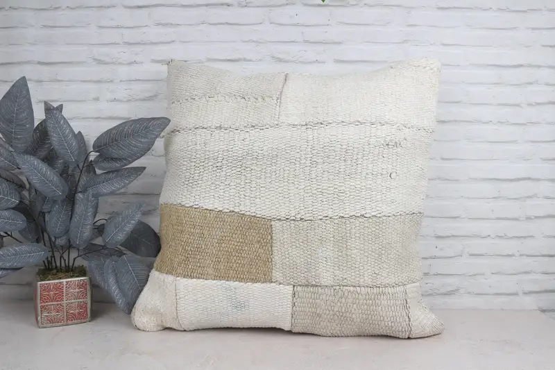 Pillow, Seat Cushion, Kilim Pillow, Pillow for Sofa, Sofa Bolster Cushion Case, Retro Cushion, Cotton Pillow, Boho Pillow, 28x28 White Pillow Sham - 1