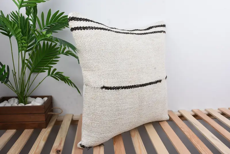 Cushion Cover, Turkish Kilim Pillow, Pillow for Sofa, 24x24 White Cushion, Ethnic Cushion Cover, Throw Kilim Pillow, Knitted Cushion Cover - 4