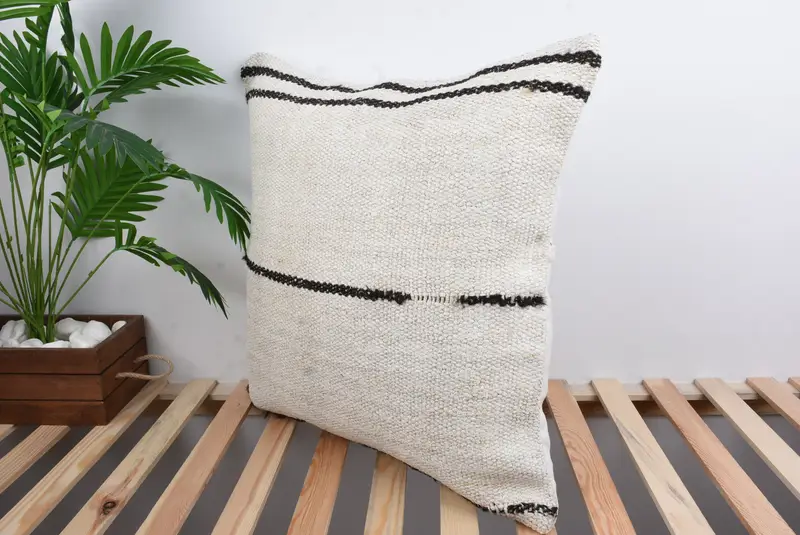 Cushion Cover, Turkish Kilim Pillow, Pillow for Sofa, 24x24 White Cushion, Ethnic Cushion Cover, Throw Kilim Pillow, Knitted Cushion Cover - 5