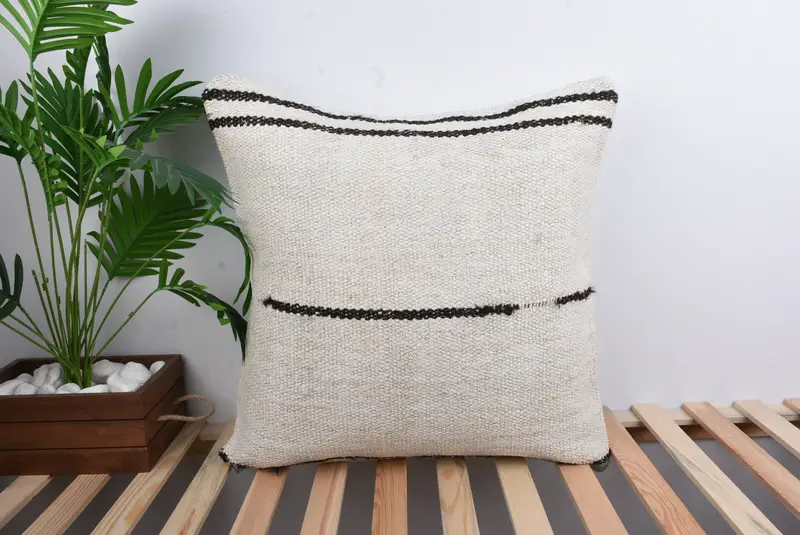Cushion Cover, Turkish Kilim Pillow, Pillow for Sofa, 24x24 White Cushion, Ethnic Cushion Cover, Throw Kilim Pillow, Knitted Cushion Cover - 1