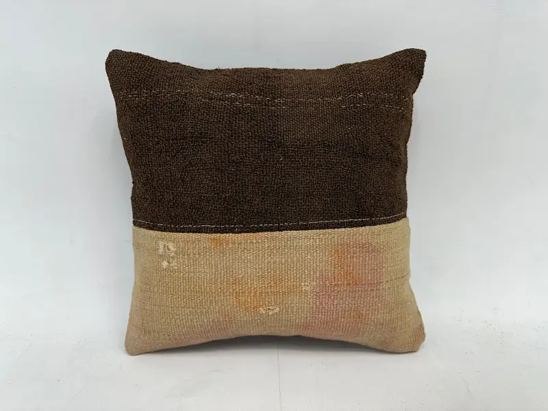 Vintage Kilim Throw Pillow, 14x14 Beige Cushion Cover, Throw Kilim Pillow, Pillow Case, Home Decor Pillow, Bed Cushion Cover - 1