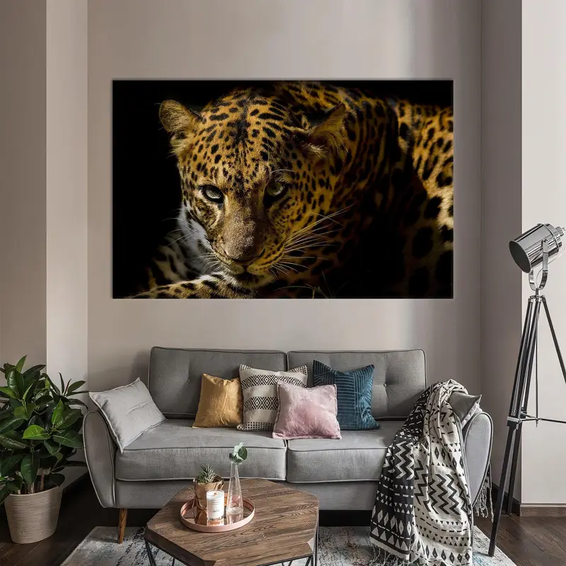 Arte de lienzo de leopardo, arte de animales salvajes, decoración de arte loft, cueva de hombre, decoración de arte de lona, ​​decoración colgante de pared, decoración de arte de leopardo, regalo de leopardo amante - 1