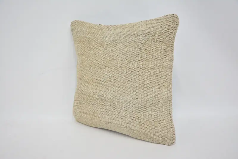 Cushion, Boho Pillow, 14x14 Beige Cushion Case, Turkish Kilim Pillow, Interior Designer Pillow, Tapestry Pillow Case, Handwoven Cushion Case - 4