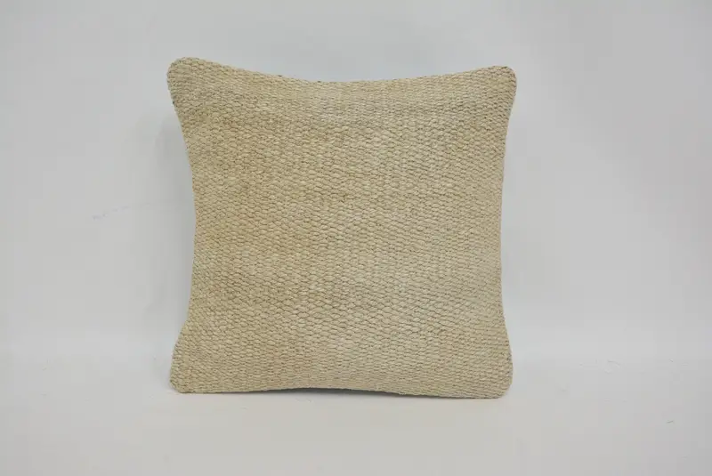 Cushion, Boho Pillow, 14x14 Beige Cushion Case, Turkish Kilim Pillow, Interior Designer Pillow, Tapestry Pillow Case, Handwoven Cushion Case - 1