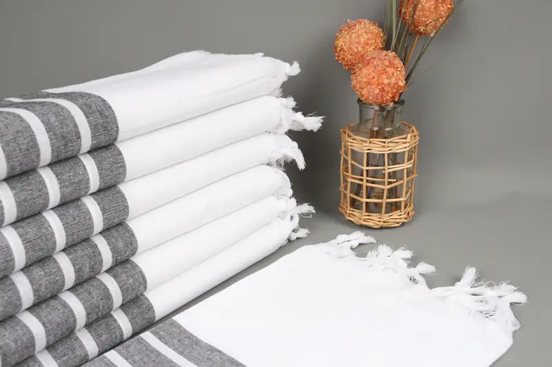 Custom Beach Towel, Black, Striped, Organic Cotton, 40x71 Inches