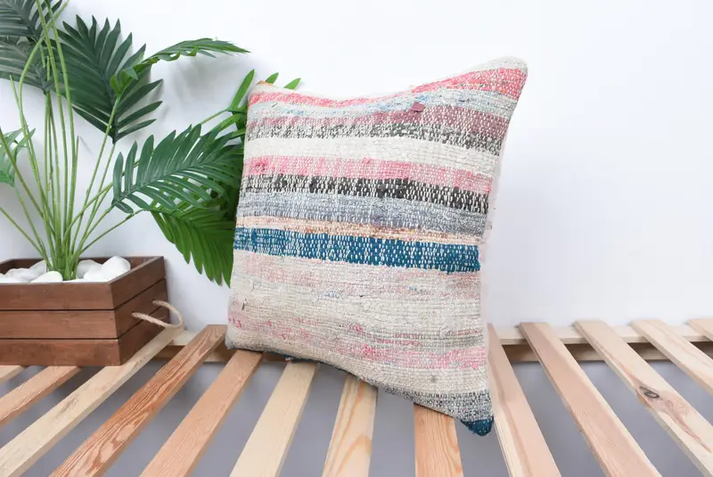 Ethnischer Kilimteppichkissen, Boho -Kissenschein -Abdeckung, Kissenbezug, 18x18 weiße Kissenbedeckung, dekorative Kissenbedeckung, Kilim Kissenbedeckung - 5