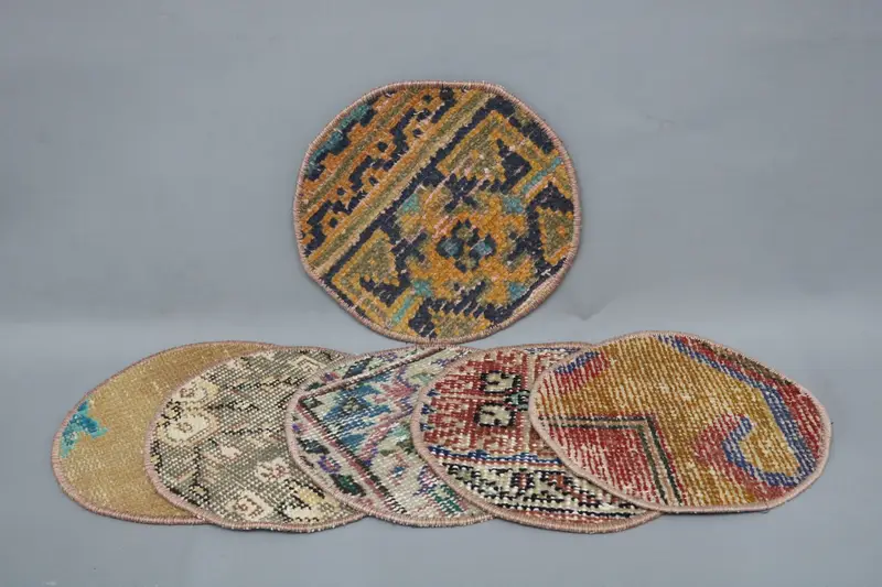 Mantel individual bohemio de algodón y lana, mantel individual bohemio azul y rosa