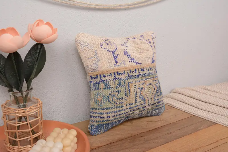 Handgefertigtes grünes Patchwork-Wurfkissen, Vintage 12x12 Kissen