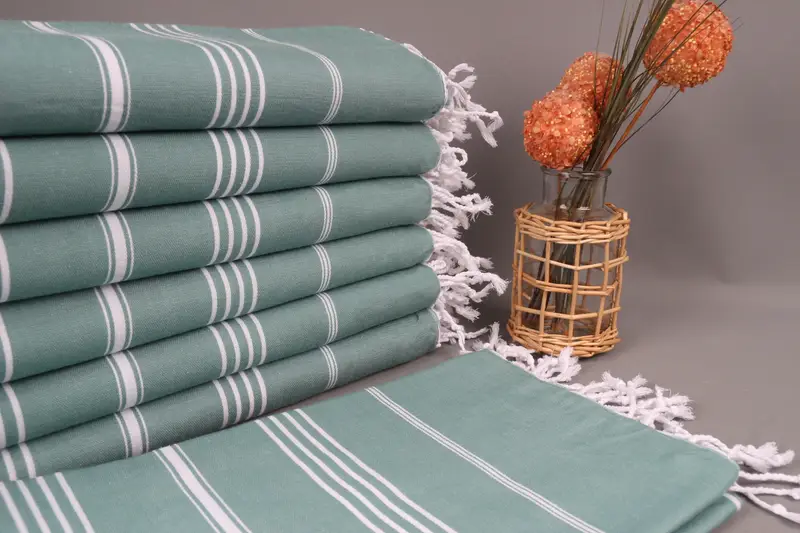 Personalized Turkish Beach Towel Petrol Green Stripes, 40x71 Inches