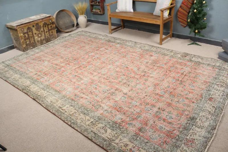 7.2x11フィートのラグ、ピンクの花柄&ペイズリーデザイン