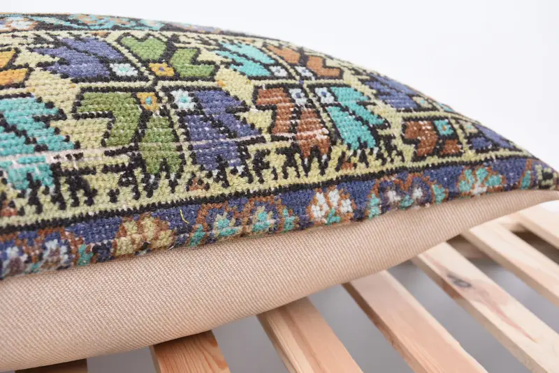 Handmade Kilim Cushion, Indoor Cushion, Pillow Cover, Couch Cushion Case, Vintage Kilim Throw Pillow, Vintage Kilim Pillow, 16x24 Green Cushion Case - 7