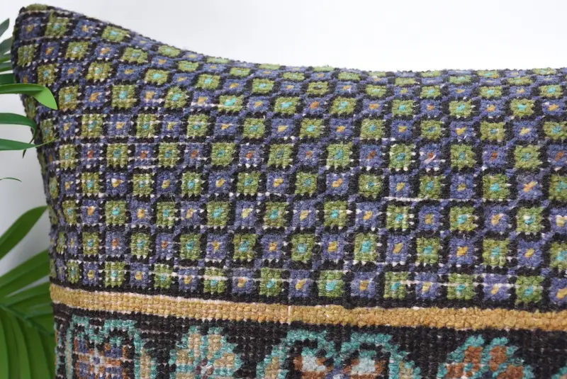 Handmade Kilim Cushion, Indoor Cushion, Pillow Cover, Couch Cushion Case, Vintage Kilim Throw Pillow, Vintage Kilim Pillow, 16x24 Green Cushion Case - 2